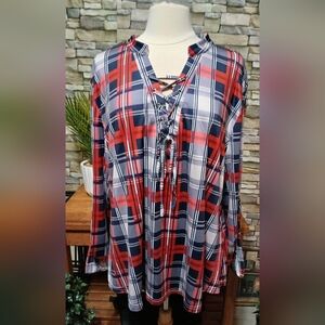 Chicme Colorful 4X Plaid Lace-Up Blouse‎